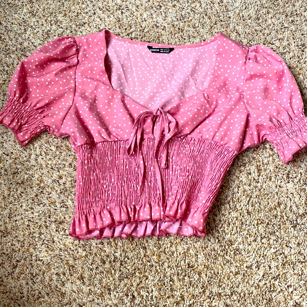 Shein pink and white top